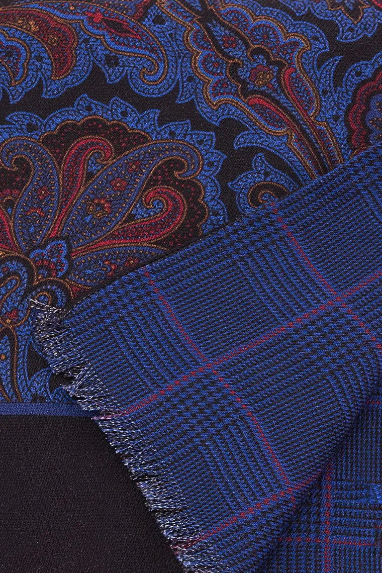 Royal Blue Paisley & Glen Check Reversible Scarf