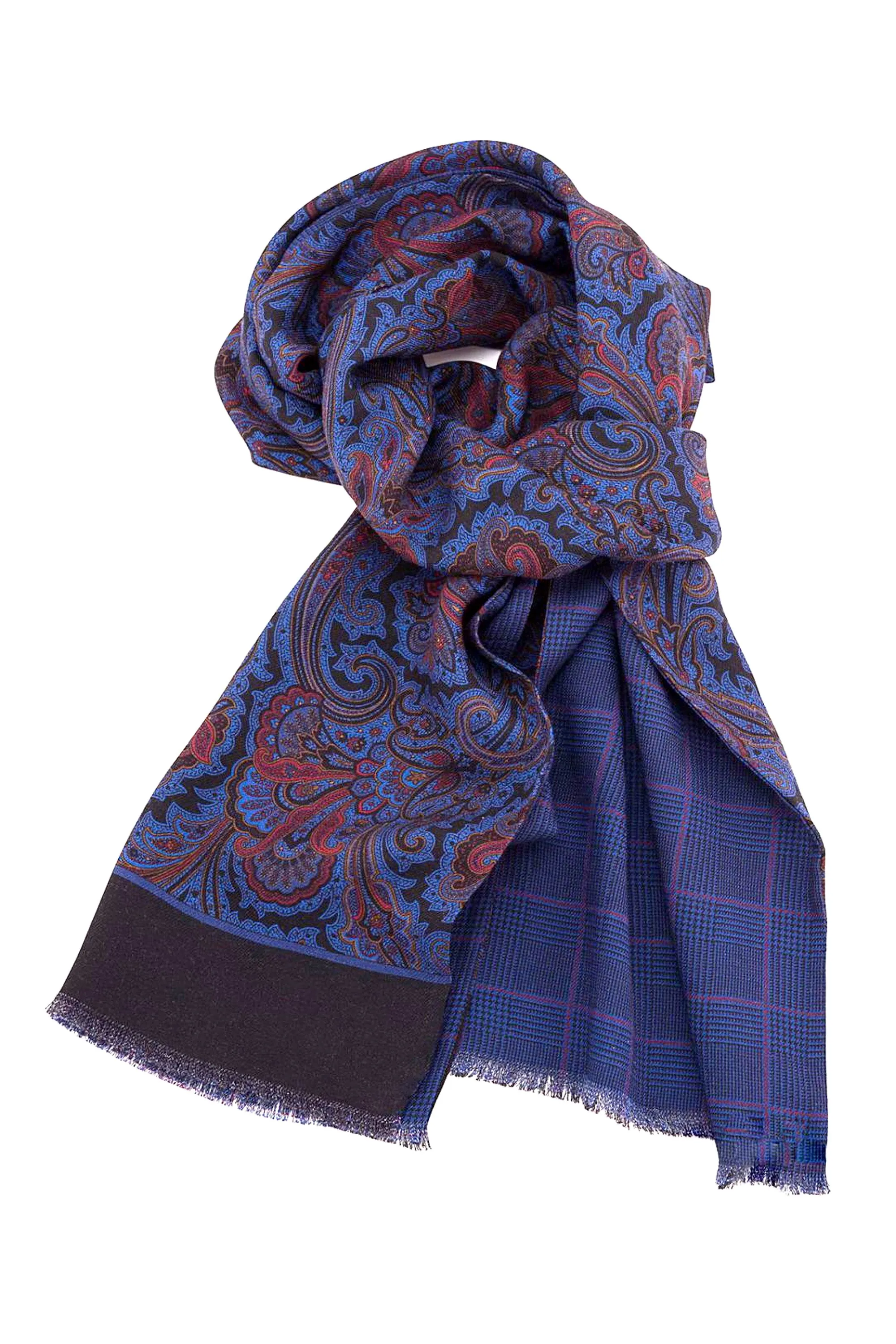 Royal Blue Paisley & Glen Check Reversible Scarf