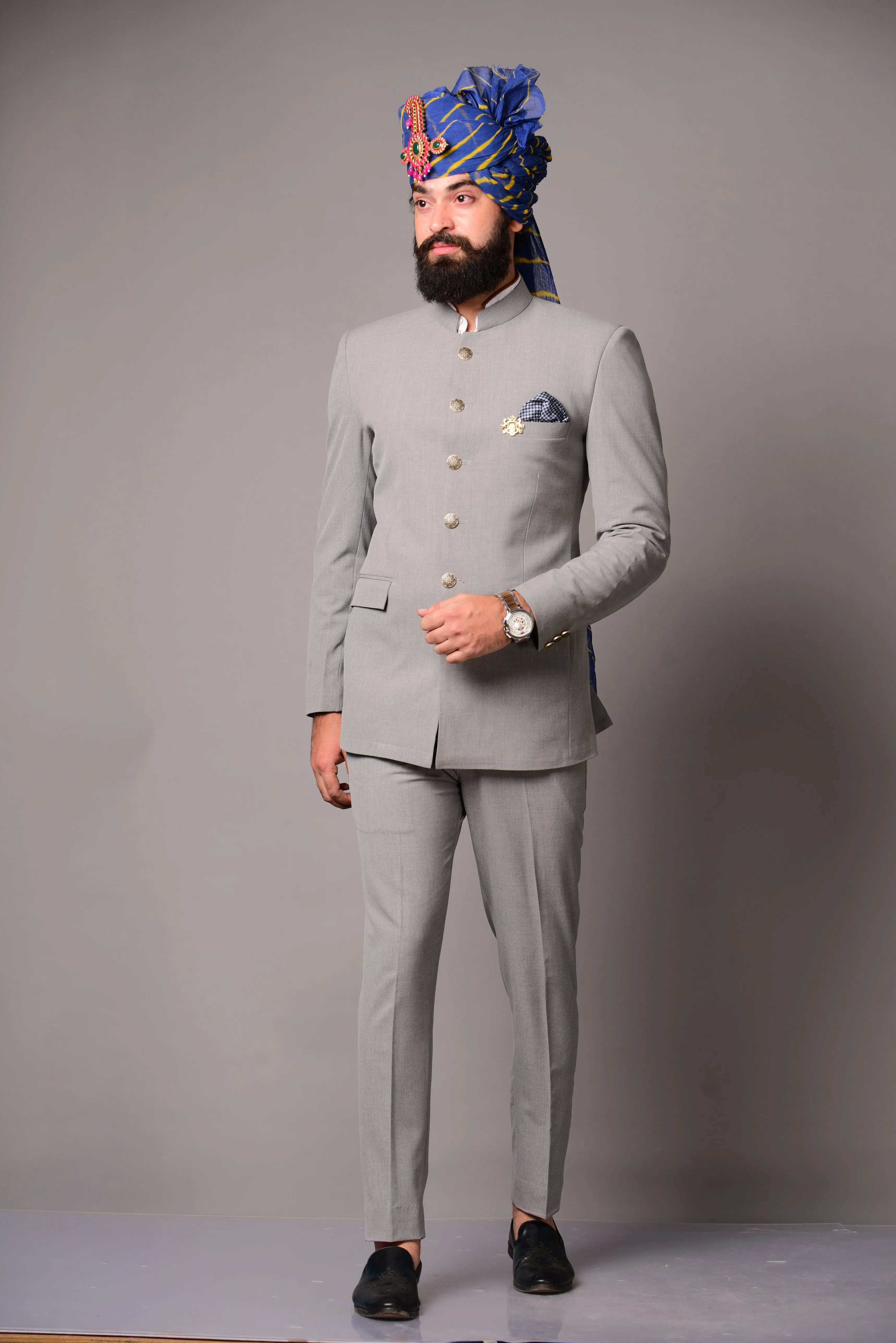 Royal Modish Grey Rajputana Jodhpuri Band gala Suit | Perfect for Royal wedding, Functional Wear|