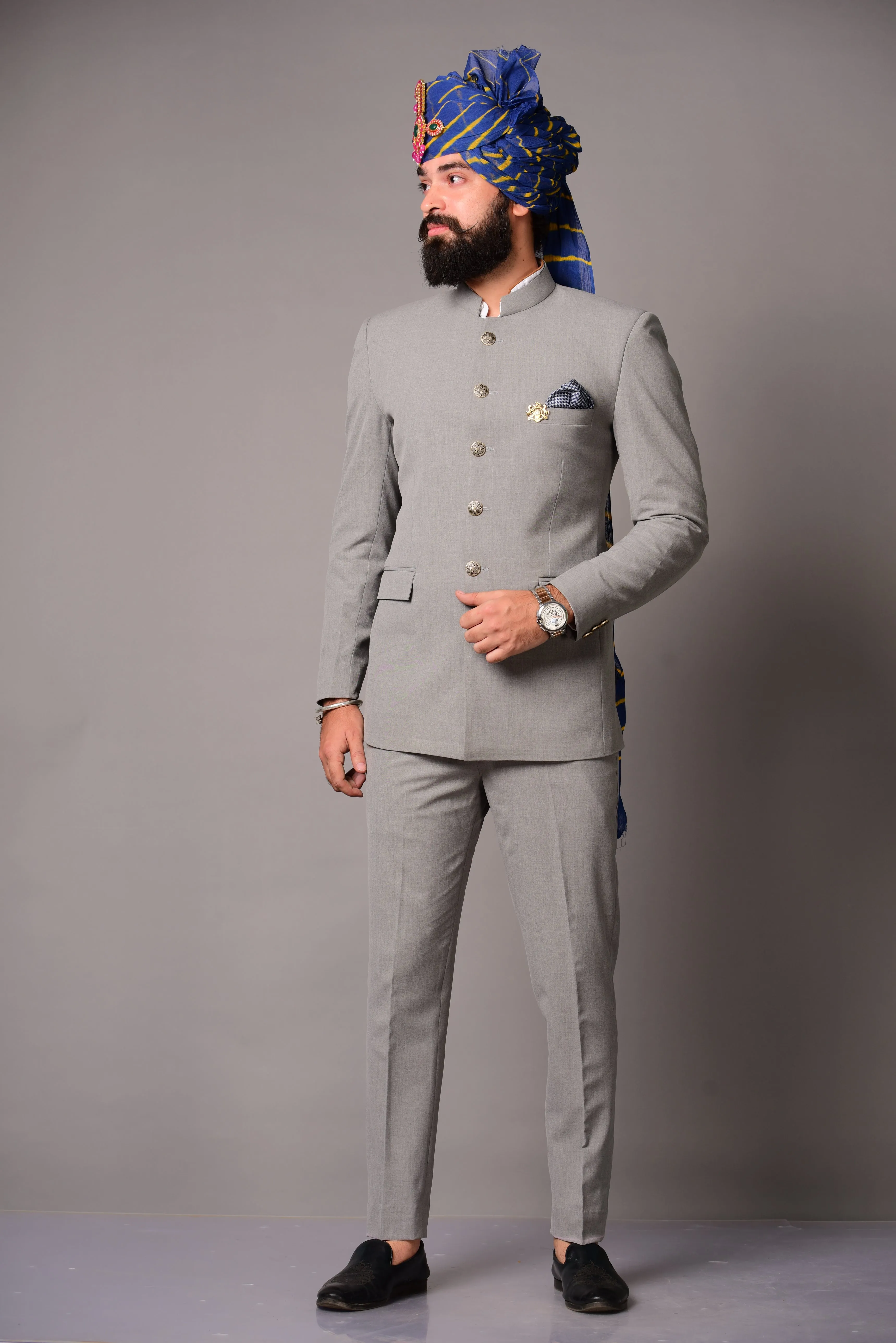 Royal Modish Grey Rajputana Jodhpuri Band gala Suit | Perfect for Royal wedding, Functional Wear|