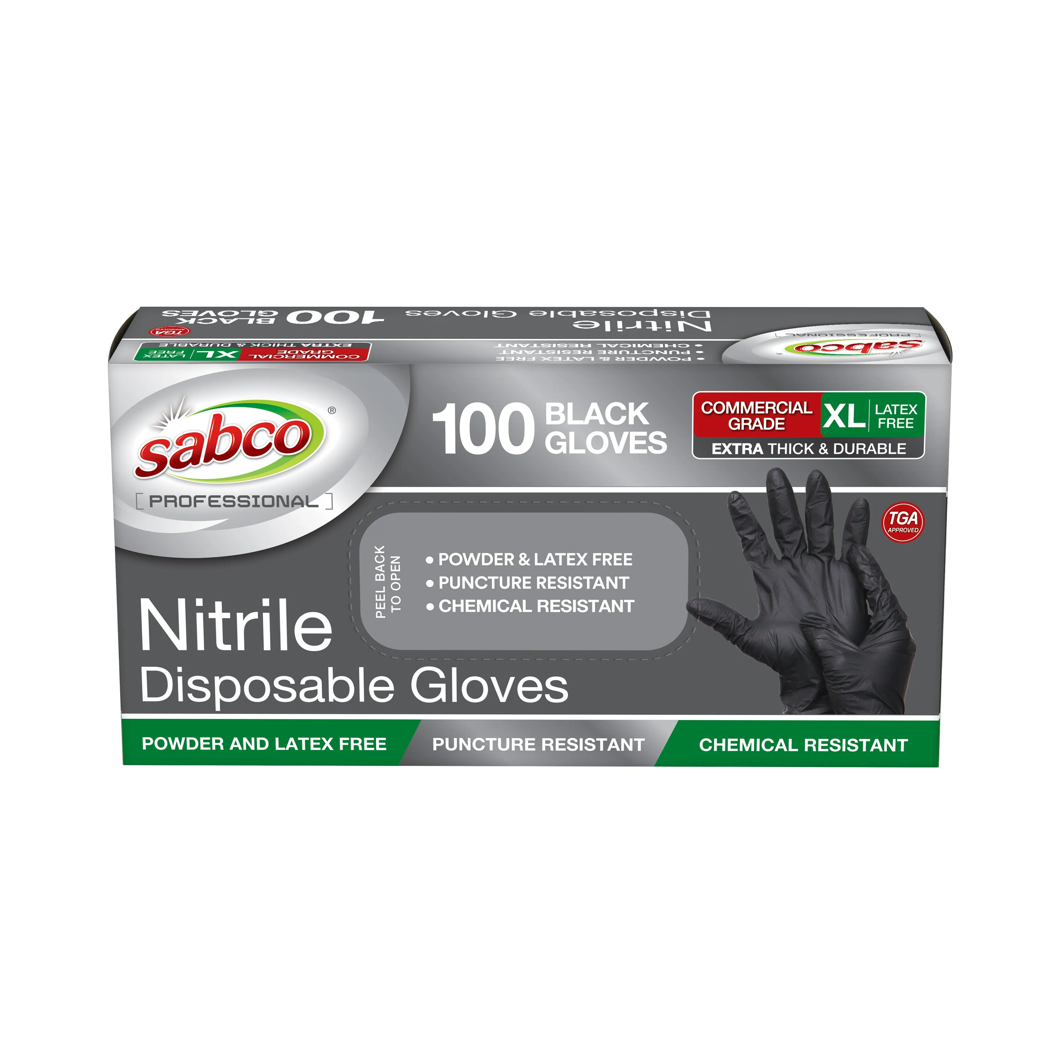 Sabco Nitrile Gloves Powder Free Extra Large Black 100pcs