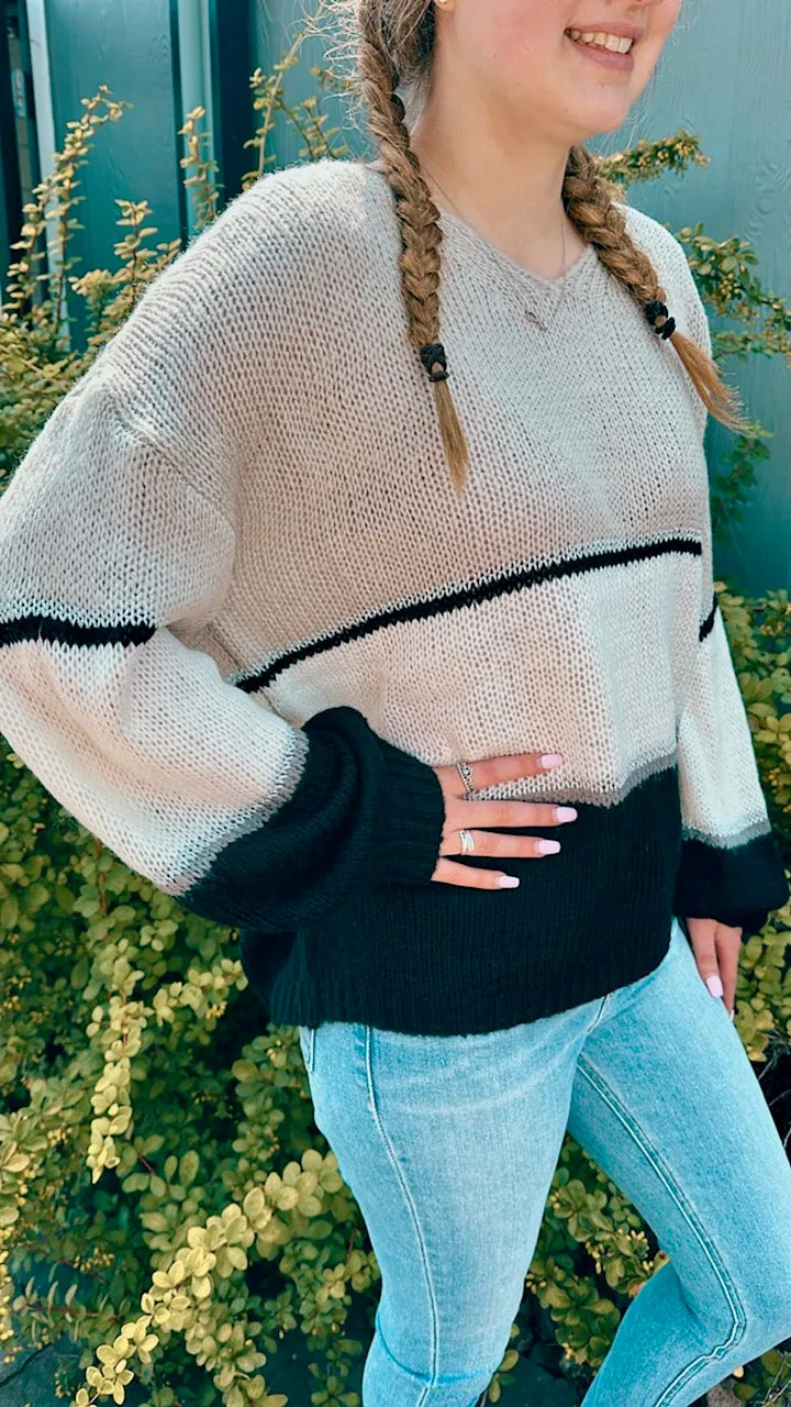 Seasonal Shift Striped V-Neck Sweater