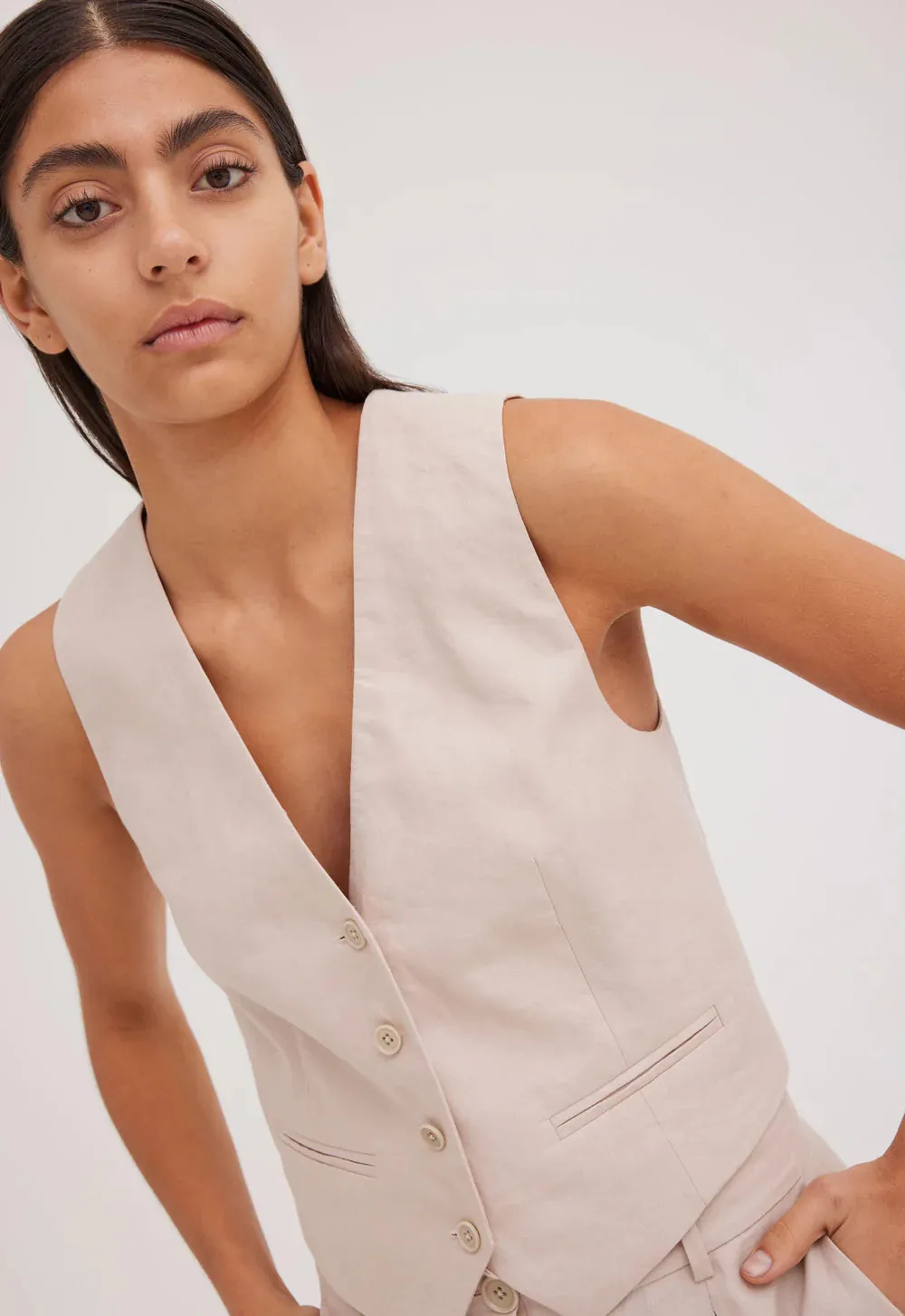 Seed Linen Waistcoat in Stone Neutral