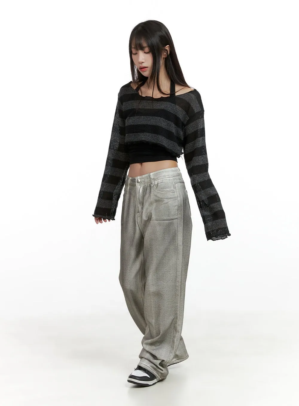 Sheer Striped Crop Sweater CL424