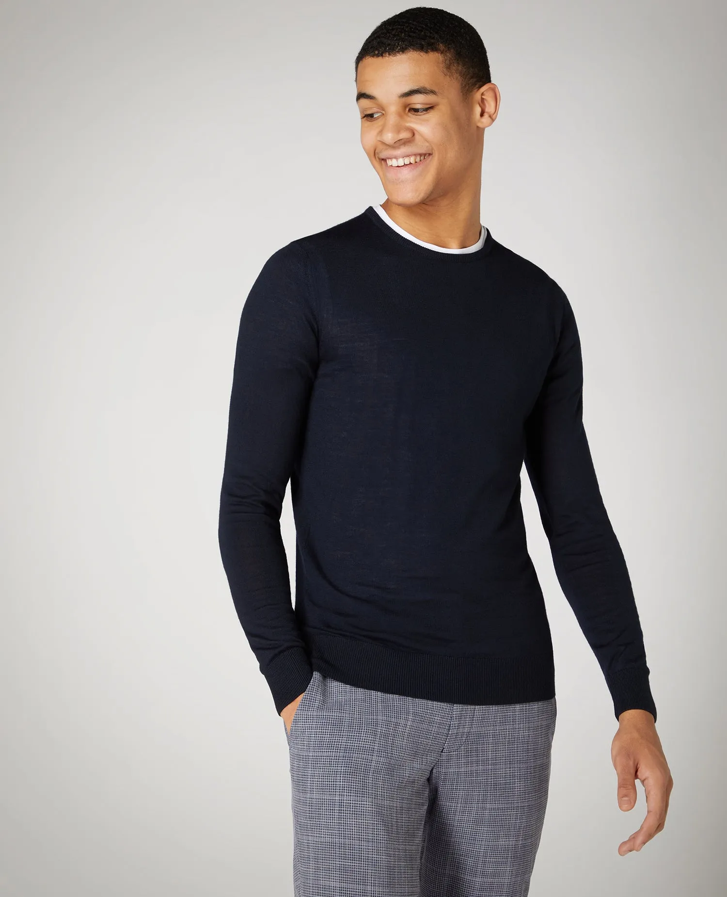 Slim fit fine gauge merino wool-blend sweater