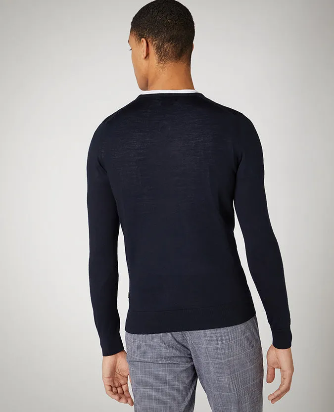 Slim fit fine gauge merino wool-blend sweater