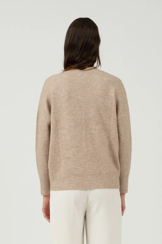 Solid V-Neck Drop Shoulder Knit Sweater