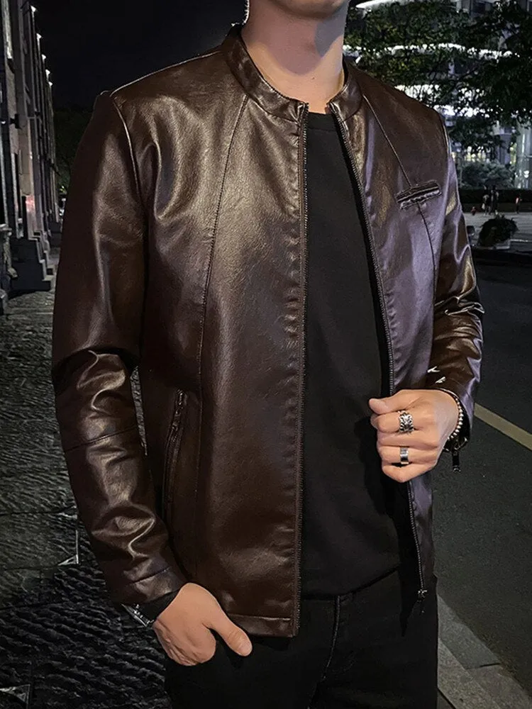 Spring Mens Bomber Jackets Fashion Men Faux Leather Coat Zipper Overcoat Motor Jacket Motorcycle Bikers Men Clothing