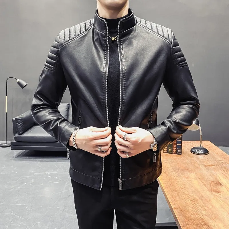 Spring Mens Bomber Jackets Fashion Men Faux Leather Coat Zipper Overcoat Motor Jacket Motorcycle Bikers Men Clothing