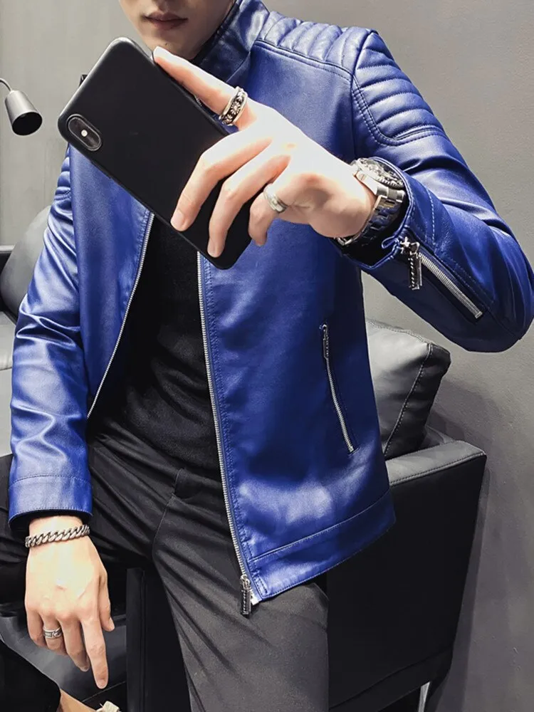 Spring Mens Bomber Jackets Fashion Men Faux Leather Coat Zipper Overcoat Motor Jacket Motorcycle Bikers Men Clothing