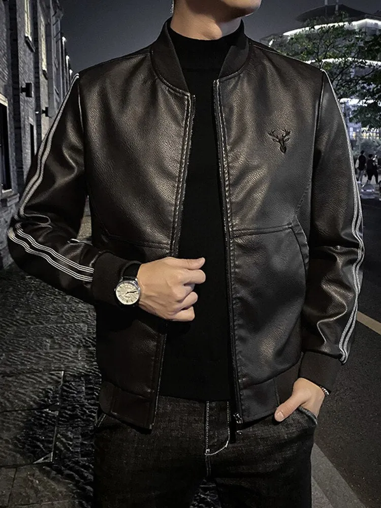 Spring Mens Bomber Jackets Fashion Men Faux Leather Coat Zipper Overcoat Motor Jacket Motorcycle Bikers Men Clothing