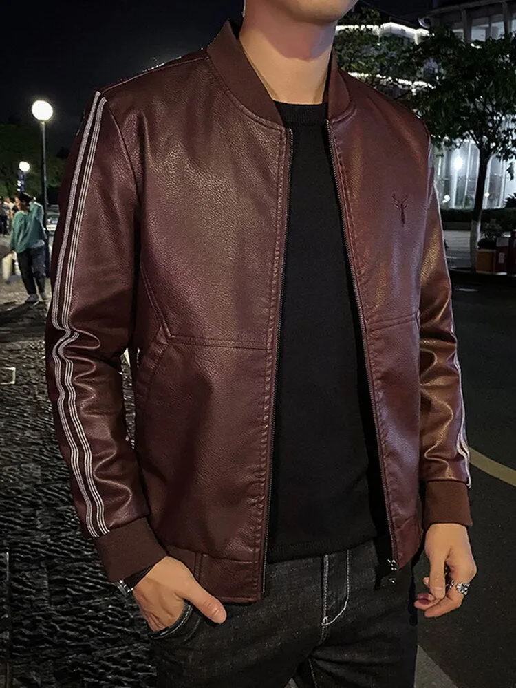 Spring Mens Bomber Jackets Fashion Men Faux Leather Coat Zipper Overcoat Motor Jacket Motorcycle Bikers Men Clothing