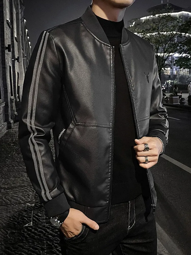 Spring Mens Bomber Jackets Fashion Men Faux Leather Coat Zipper Overcoat Motor Jacket Motorcycle Bikers Men Clothing