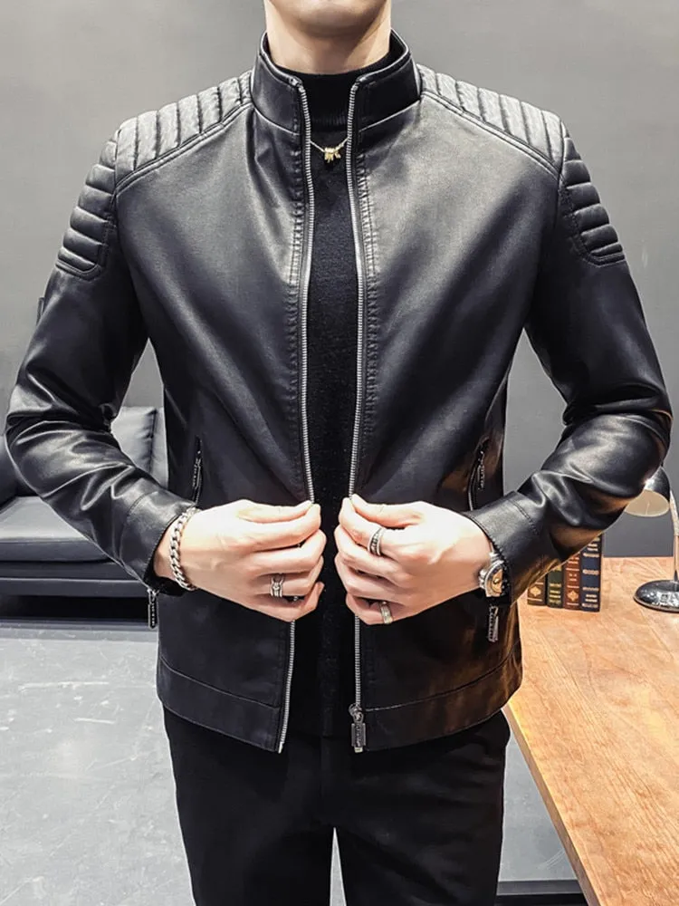 Spring Mens Bomber Jackets Fashion Men Faux Leather Coat Zipper Overcoat Motor Jacket Motorcycle Bikers Men Clothing