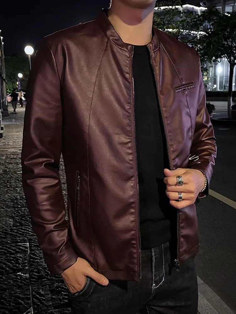 Spring Mens Bomber Jackets Fashion Men Faux Leather Coat Zipper Overcoat Motor Jacket Motorcycle Bikers Men Clothing