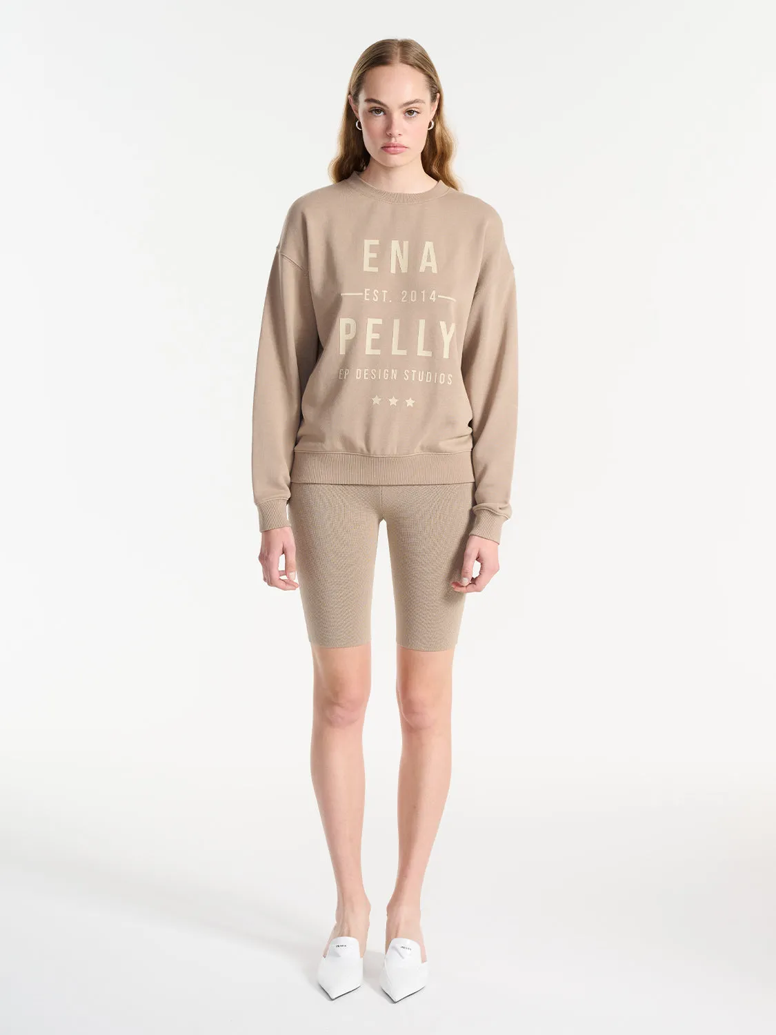 Stacked Text Sweater - Taupe