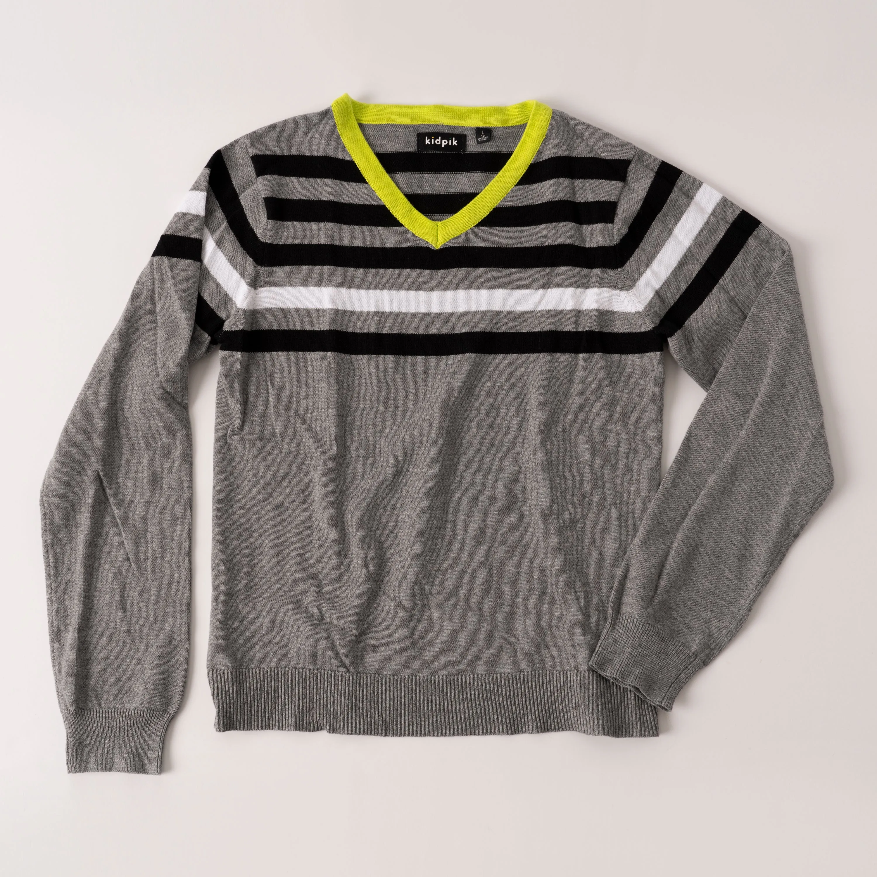 Stripe Yoke V-neck Sweater