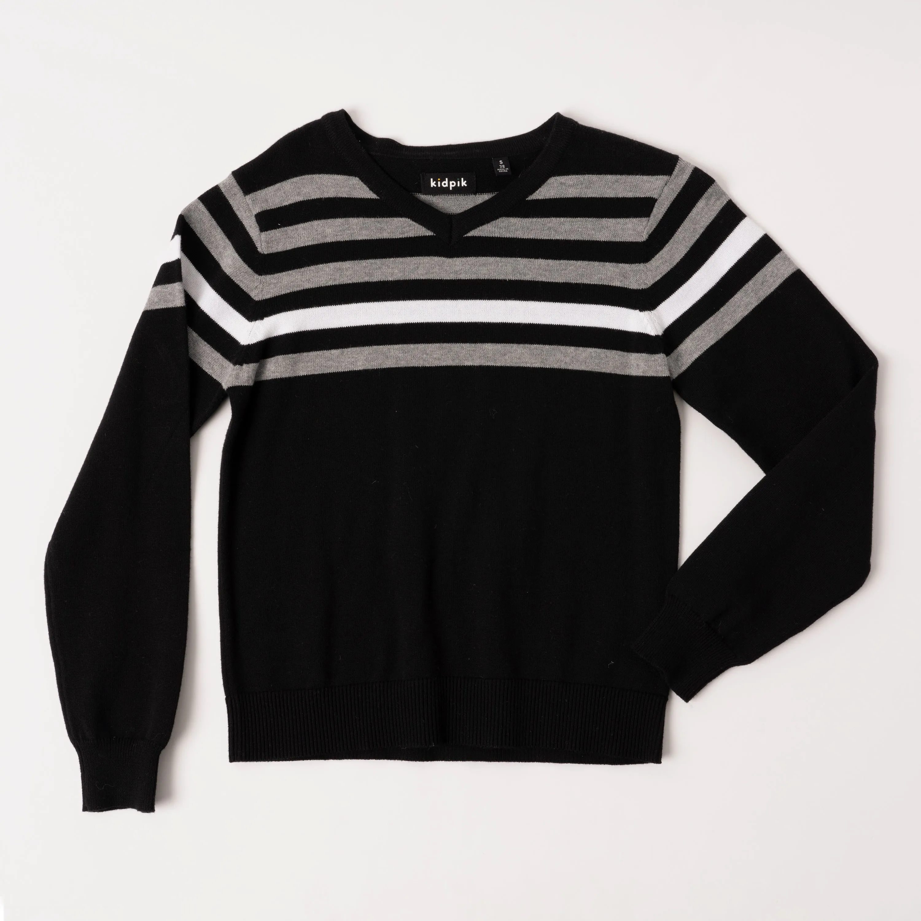 Stripe Yoke V-neck Sweater