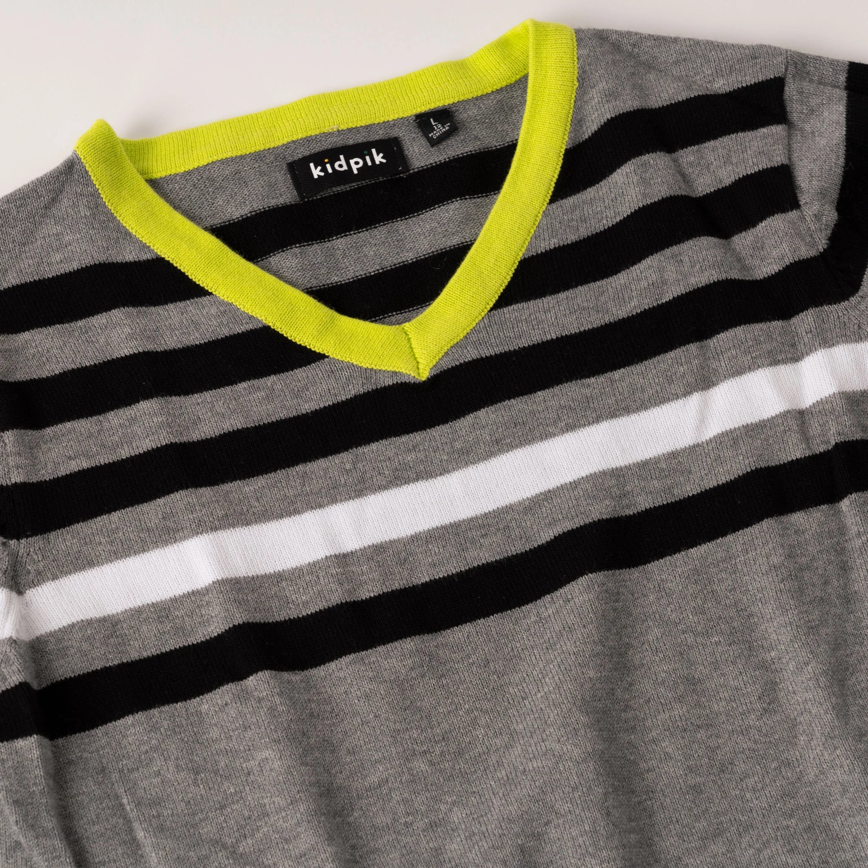 Stripe Yoke V-neck Sweater