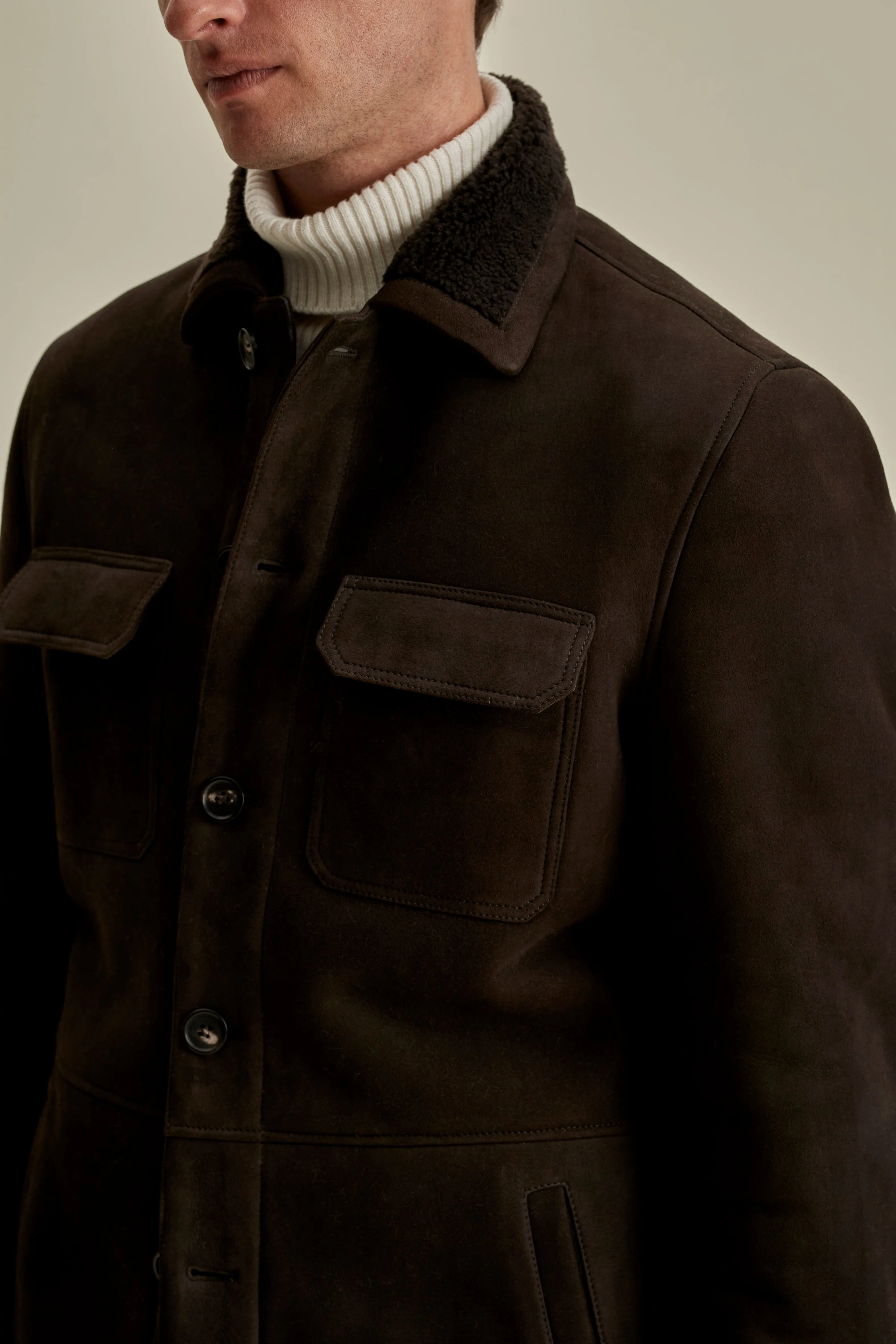 Suede Shearling Button Through Jacket