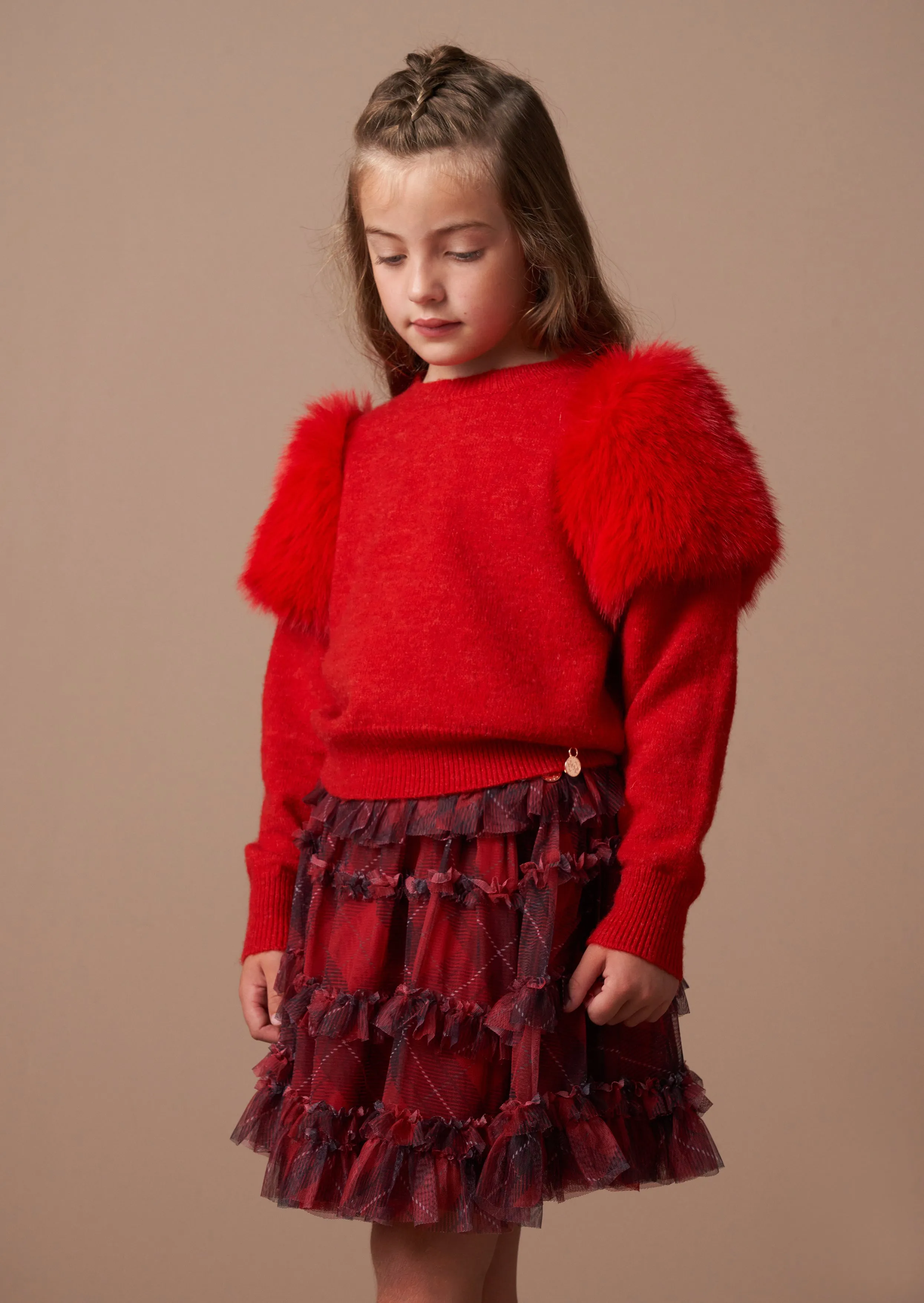 Suzanna Red Fur Shoulder Jumper