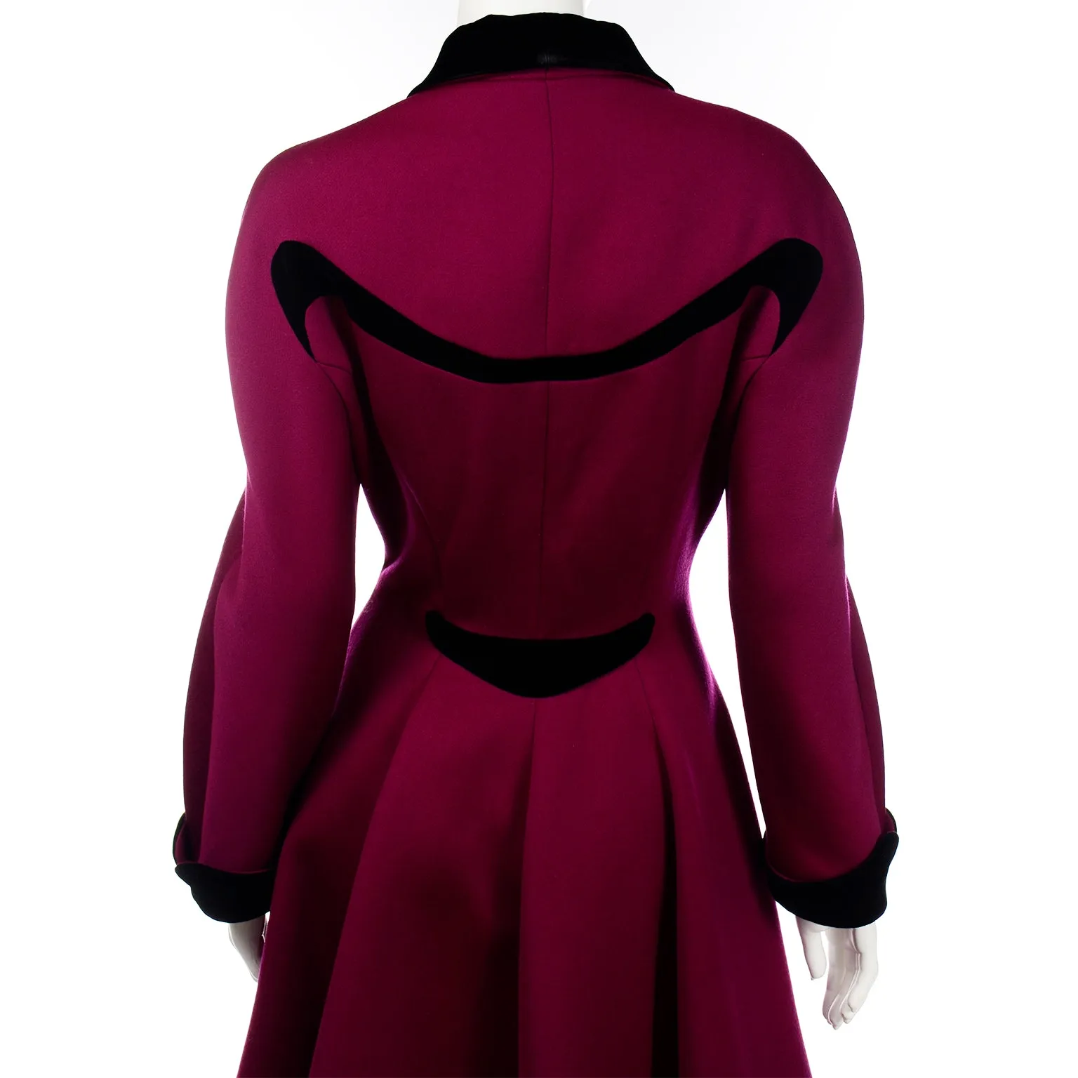 Thierry Mugler Vintage Magenta Pink Princess Coat w Black Velvet Trim