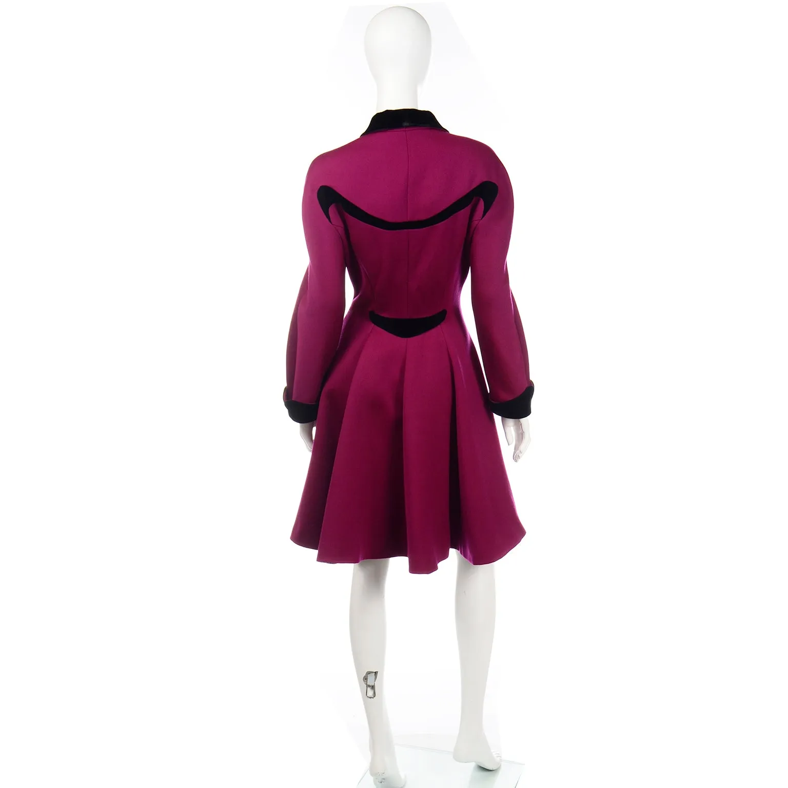 Thierry Mugler Vintage Magenta Pink Princess Coat w Black Velvet Trim