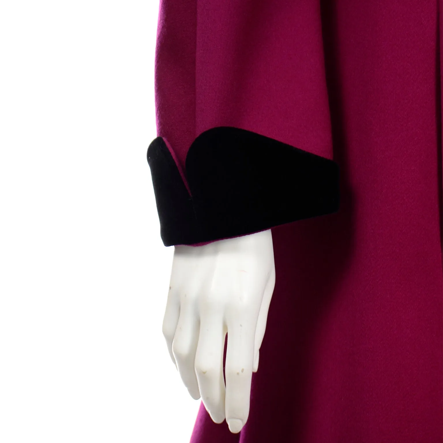 Thierry Mugler Vintage Magenta Pink Princess Coat w Black Velvet Trim