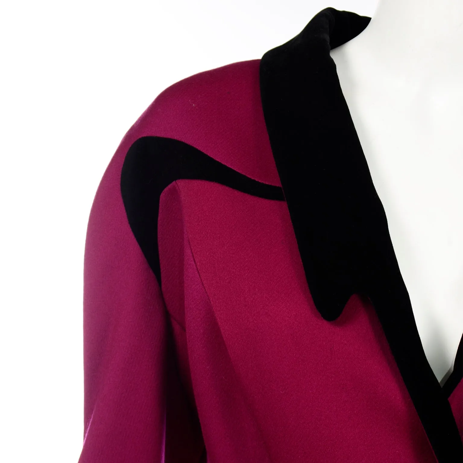 Thierry Mugler Vintage Magenta Pink Princess Coat w Black Velvet Trim