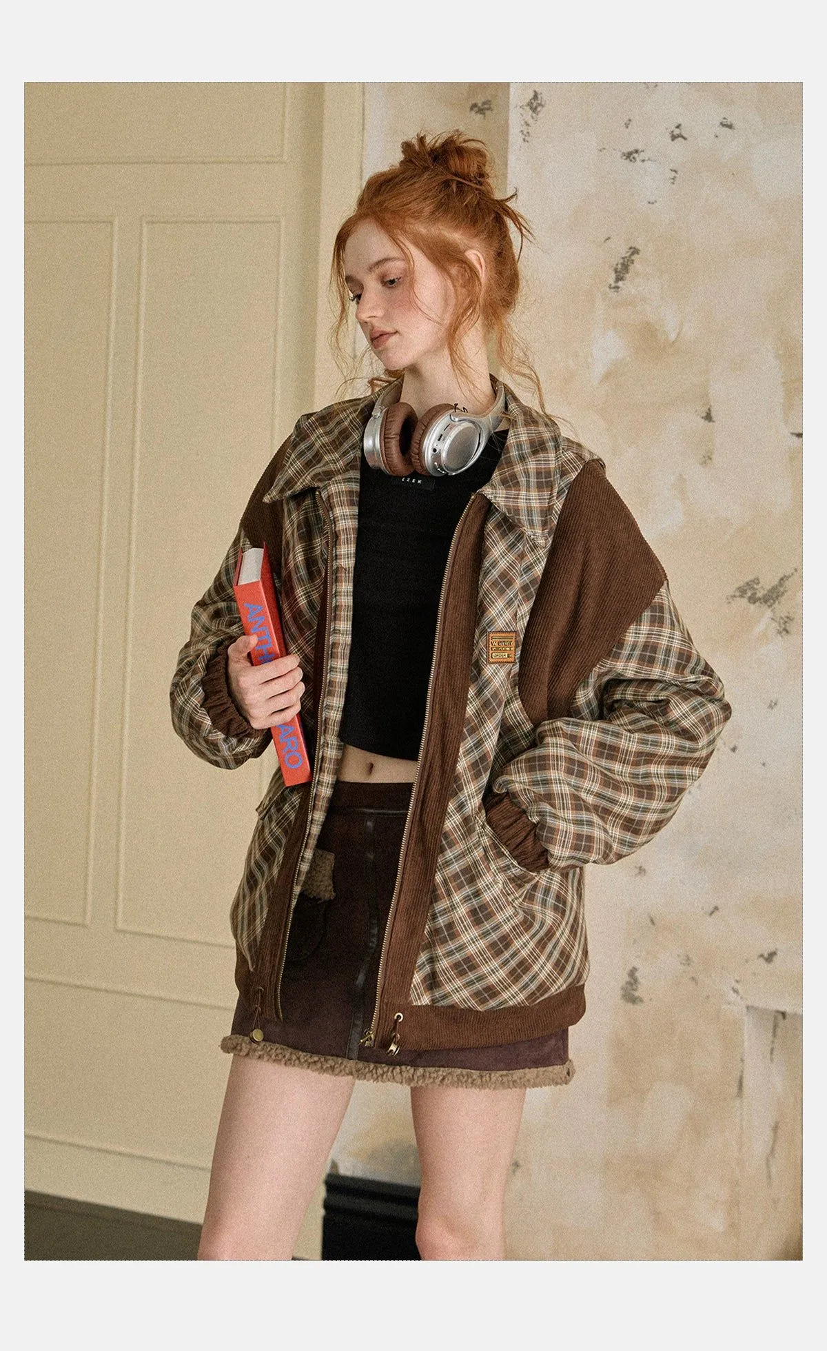 Tom Spliced Plaid Corduroy Puffer Jacket