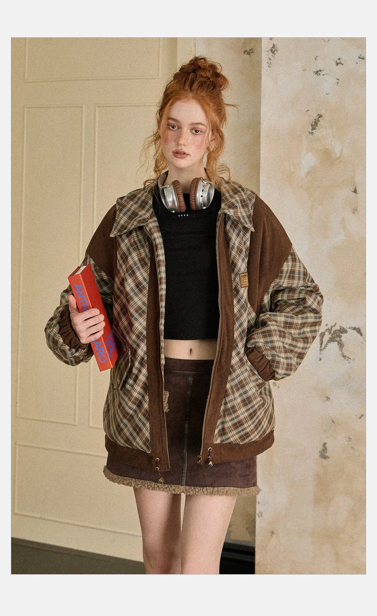 Tom Spliced Plaid Corduroy Puffer Jacket