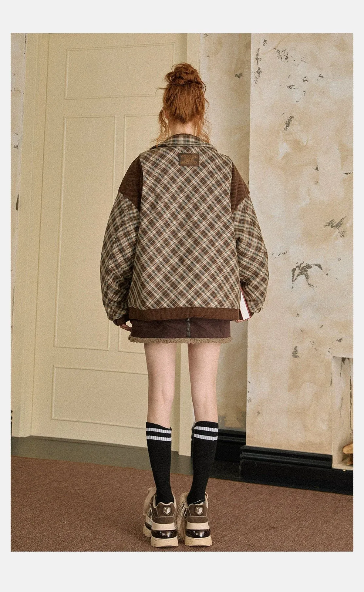 Tom Spliced Plaid Corduroy Puffer Jacket