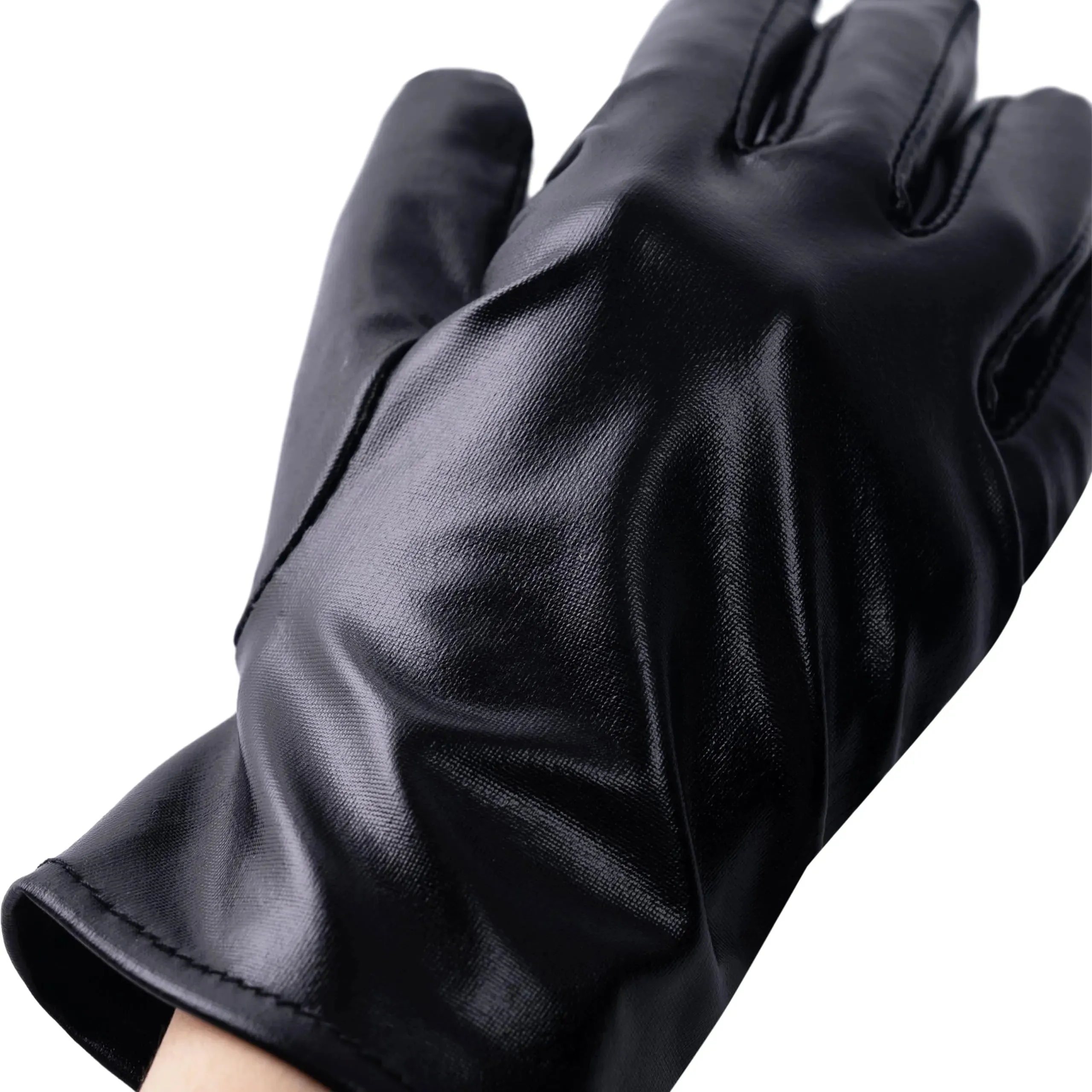 Unisex Shiny Black Metallic Gloves for Adult, Kids, Halloween Costume Accessory