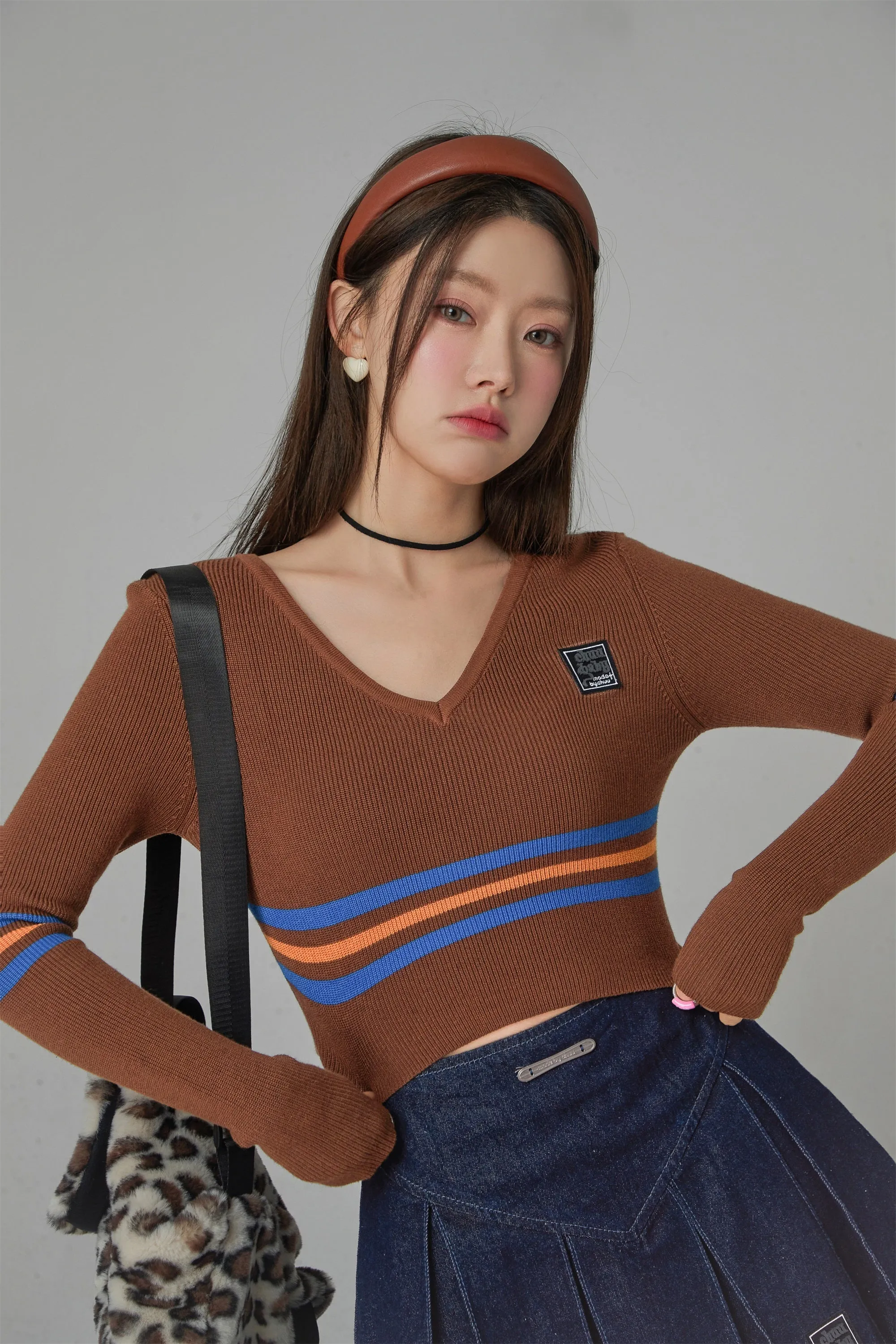 Unlock Stripes V-Neck Cropped Knit Sweater