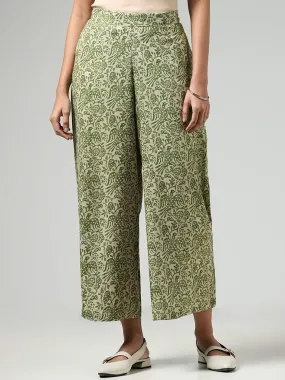 Utsa Olive Nature Printed Palazzos