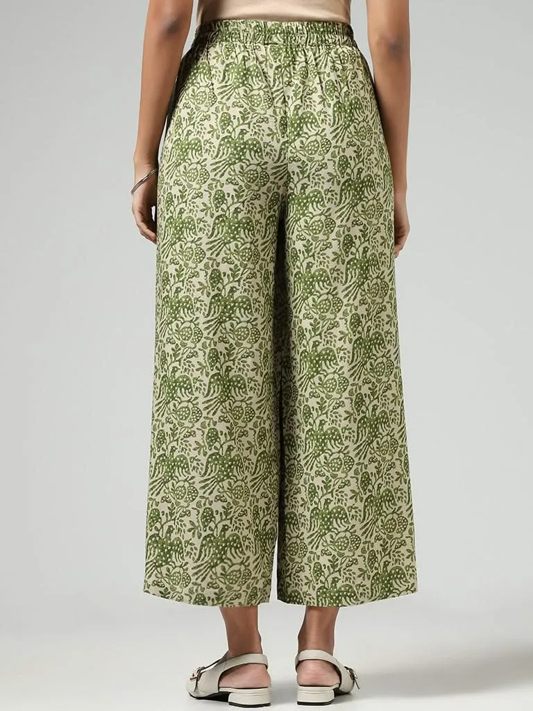 Utsa Olive Nature Printed Palazzos