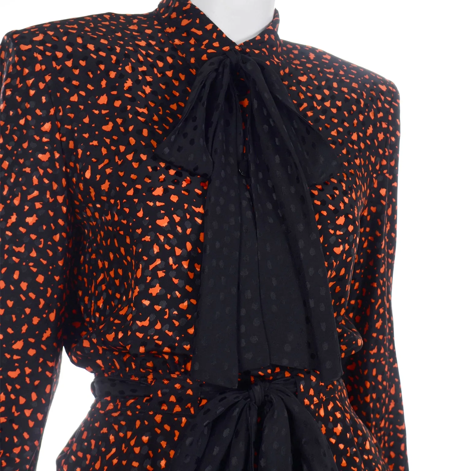 Valentino Vintage Orange & Black Jacket Silk Blouse & Velvet Skirt Suit