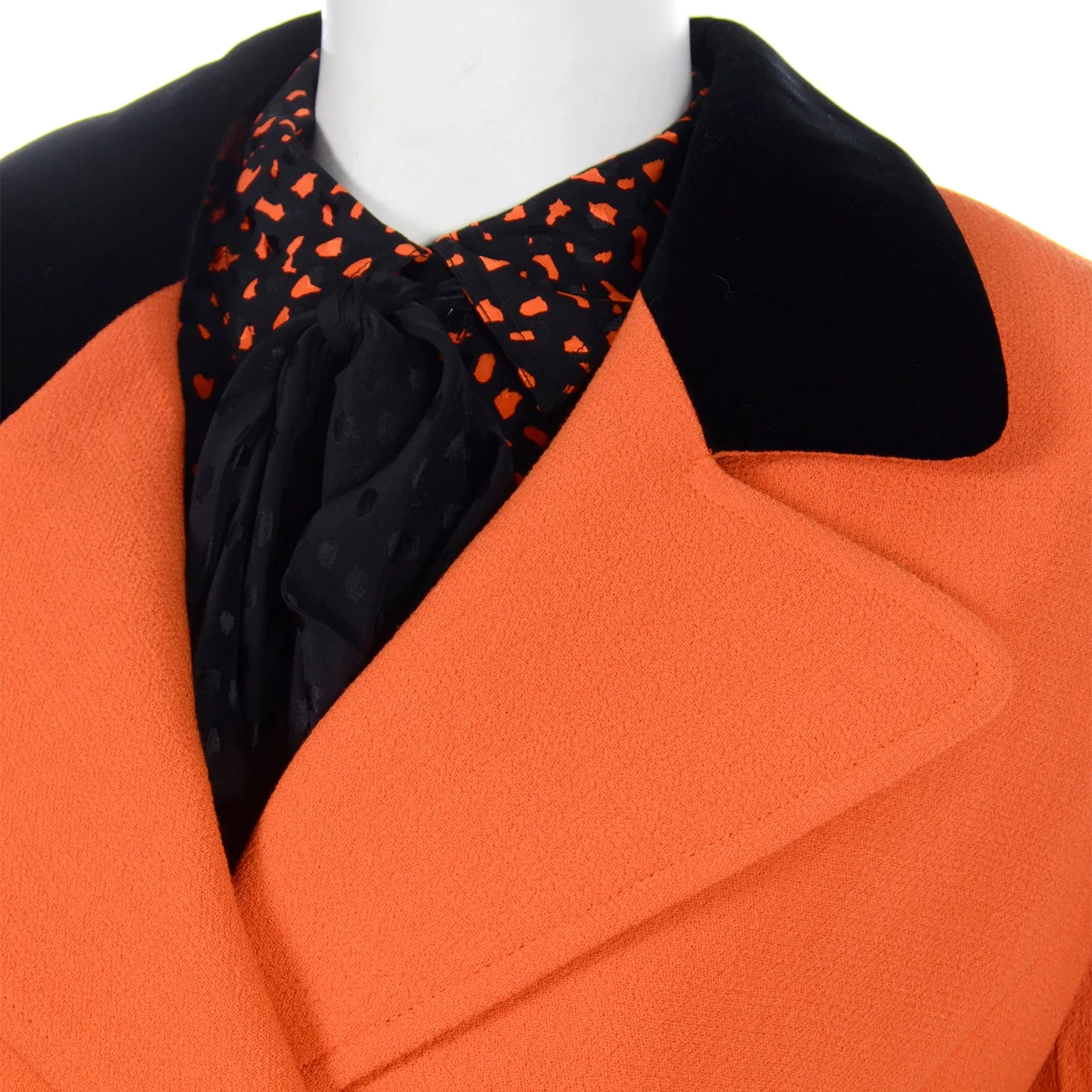 Valentino Vintage Orange & Black Jacket Silk Blouse & Velvet Skirt Suit