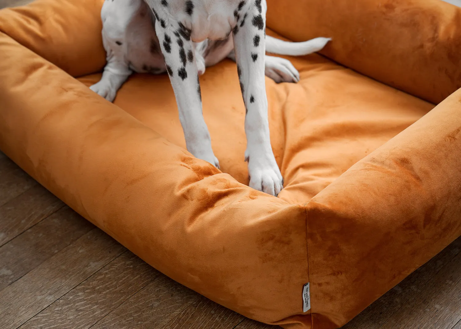 Velvet Burnham Bolster Dog Bed - Burnt Orange