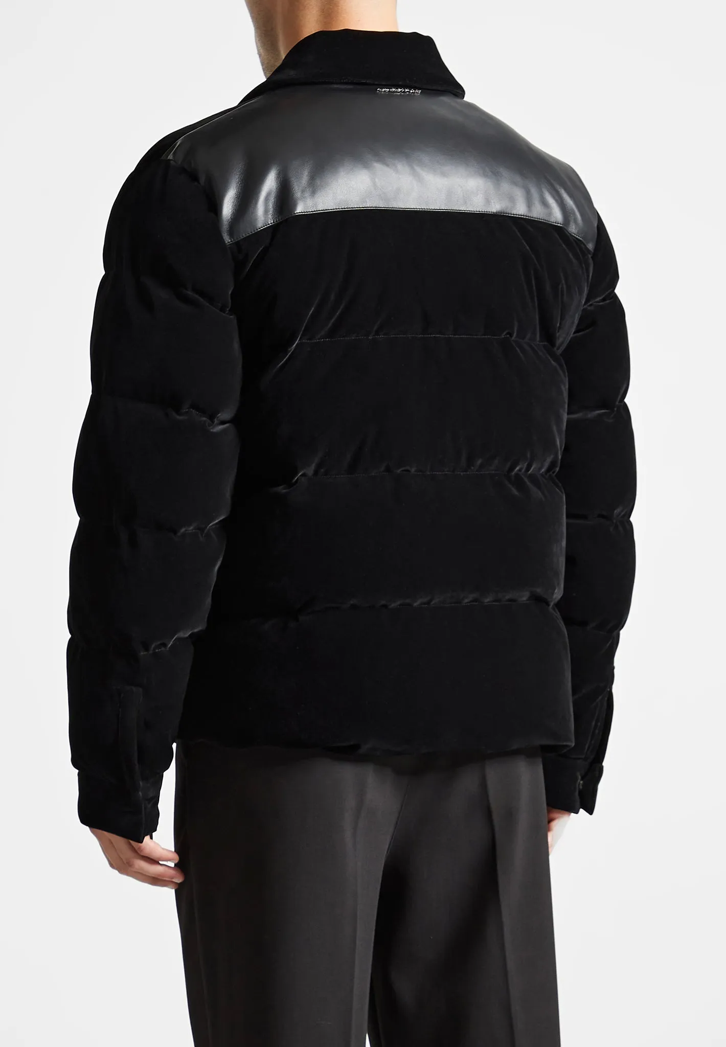 Velvet Puffer Coach Jacket - Black