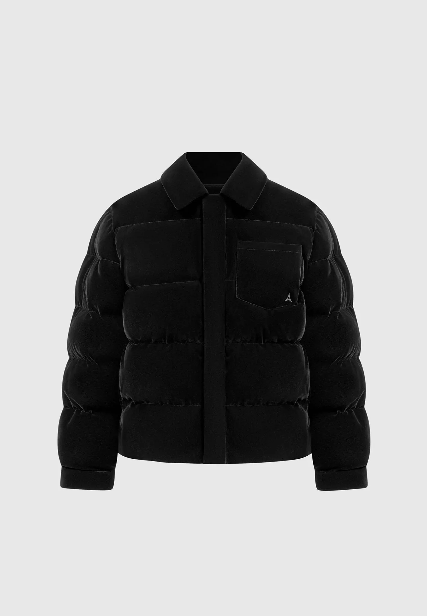 Velvet Puffer Coach Jacket - Black