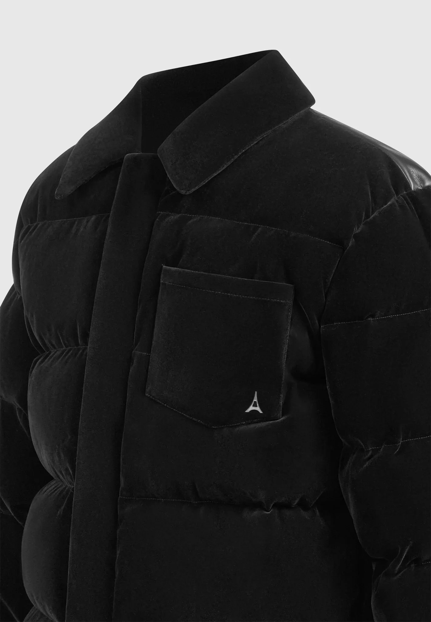 Velvet Puffer Coach Jacket - Black