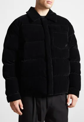 Velvet Puffer Coach Jacket - Black