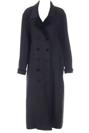 Vintage Black Wool Coat With Black Velvet Trim