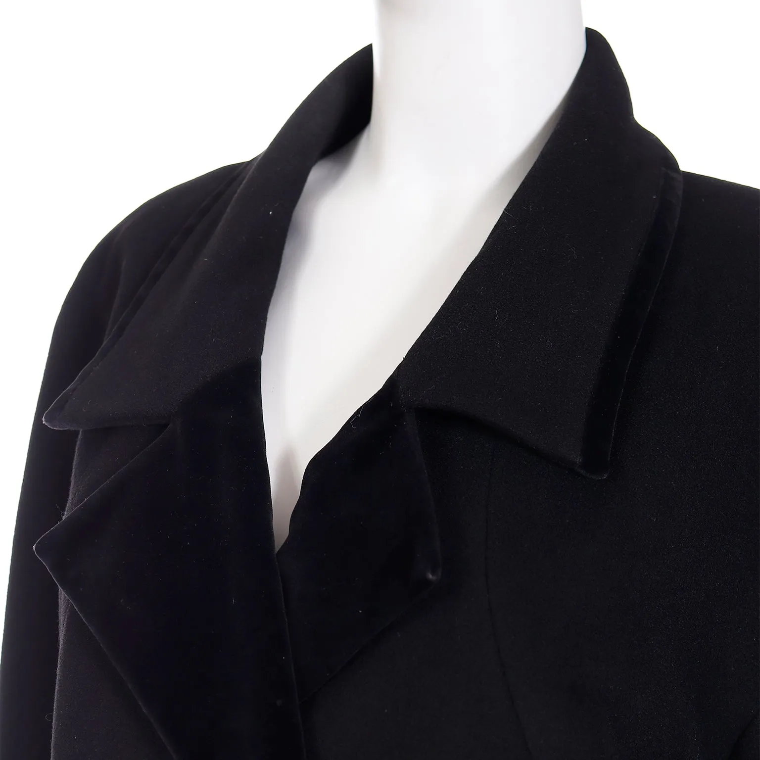 Vintage Black Wool Coat With Black Velvet Trim