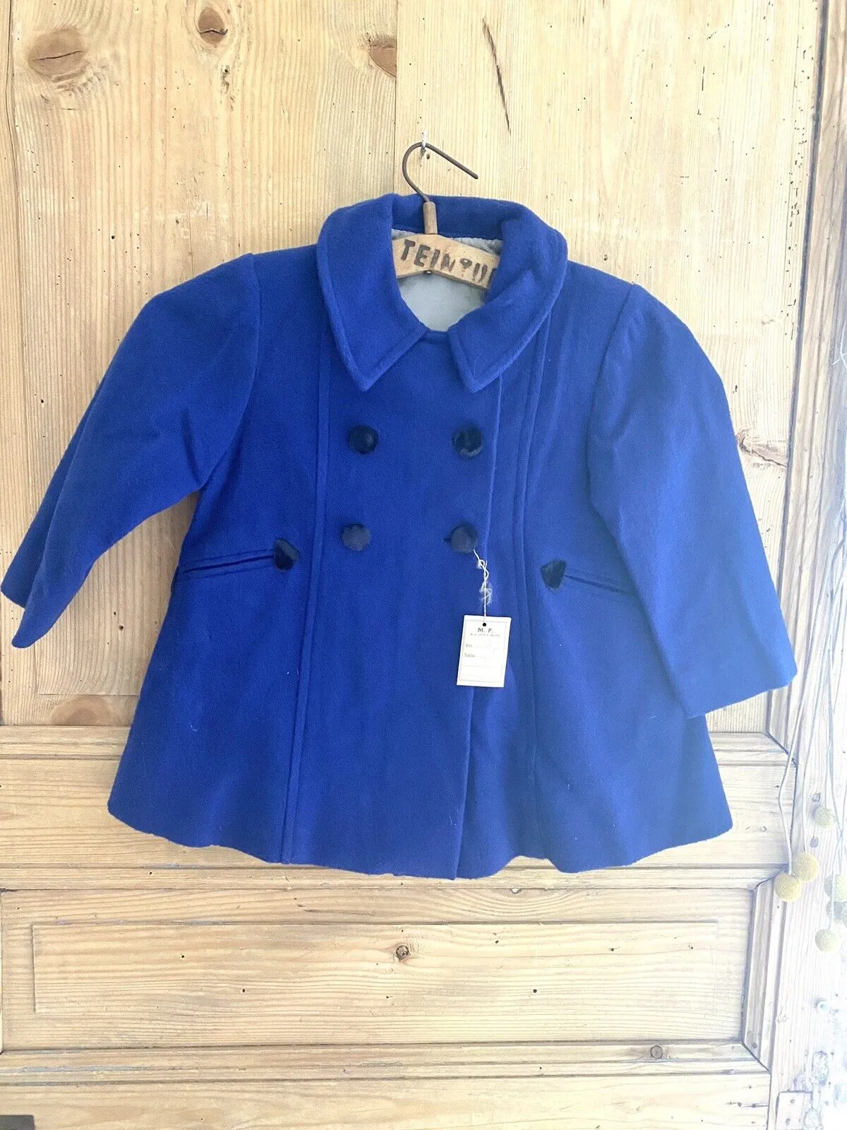 Vintage French DEADSTOCK child WOOL COAT satin lining c1950