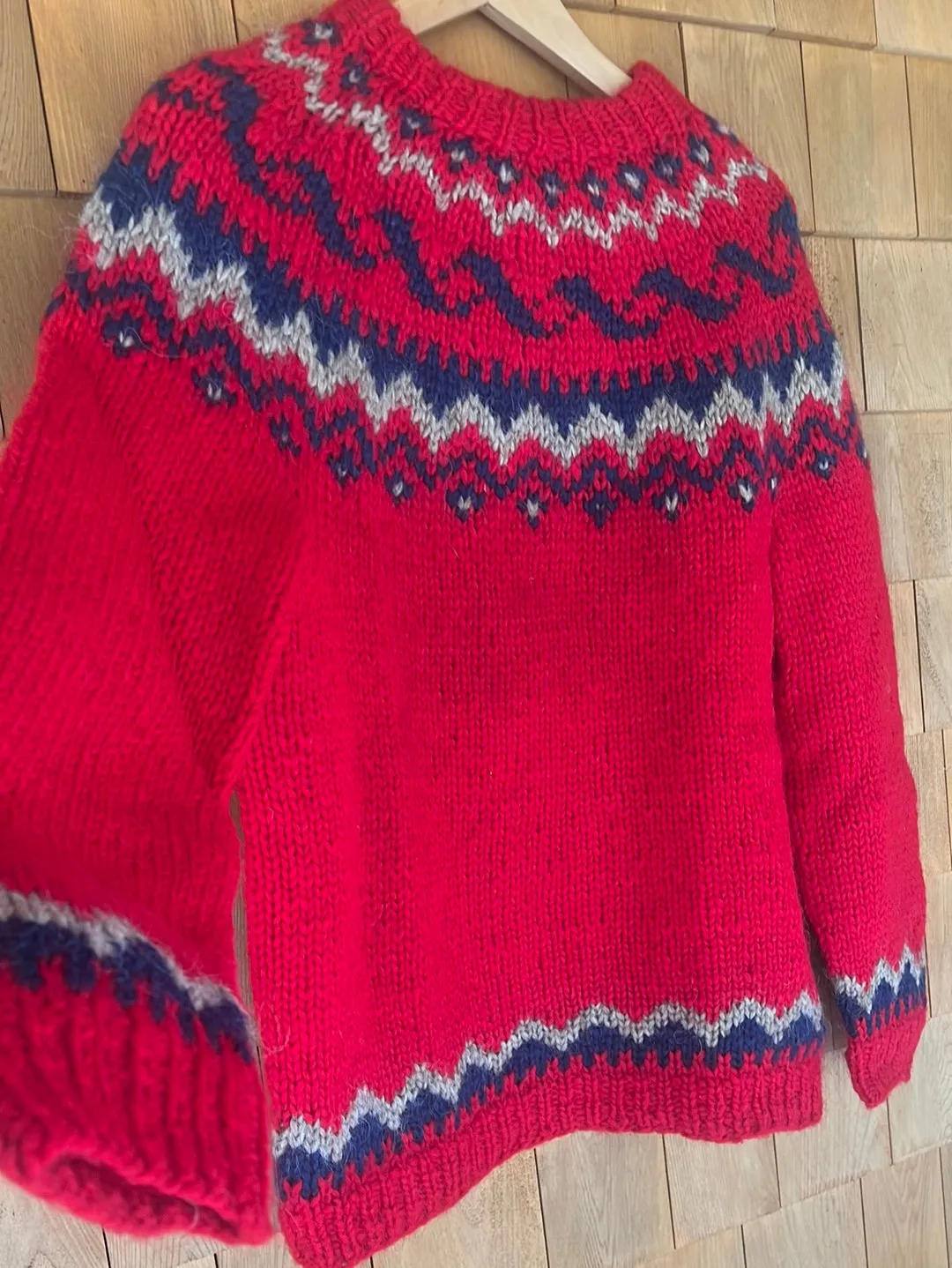 Vintage Hand Knit Wool Sweater - Red