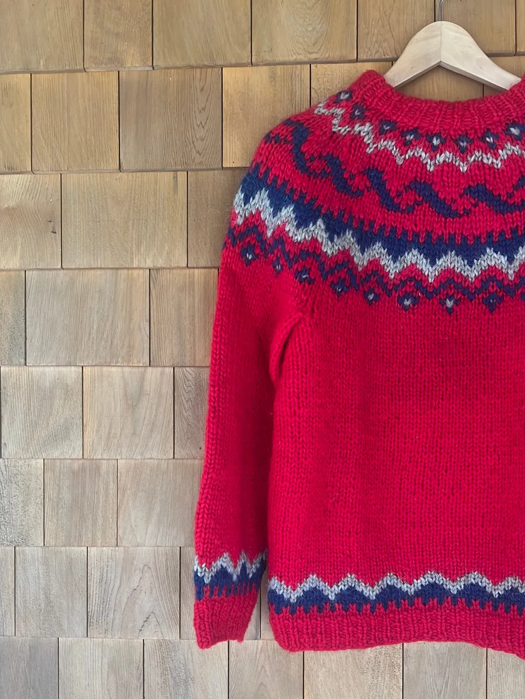 Vintage Hand Knit Wool Sweater - Red