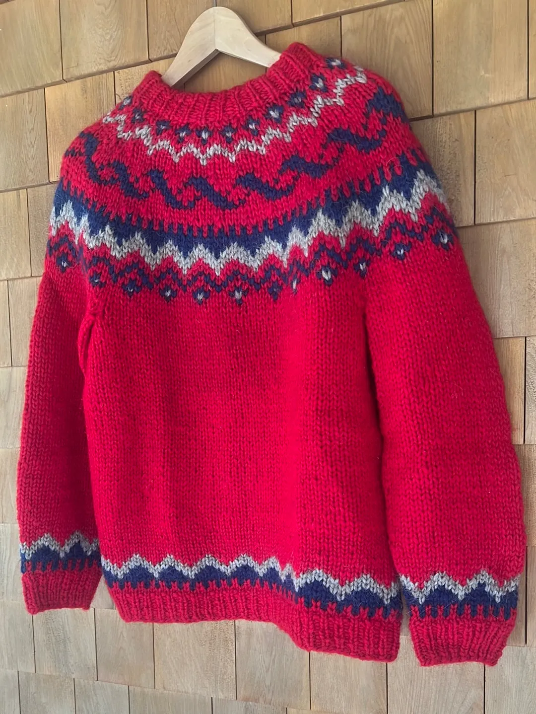 Vintage Hand Knit Wool Sweater - Red