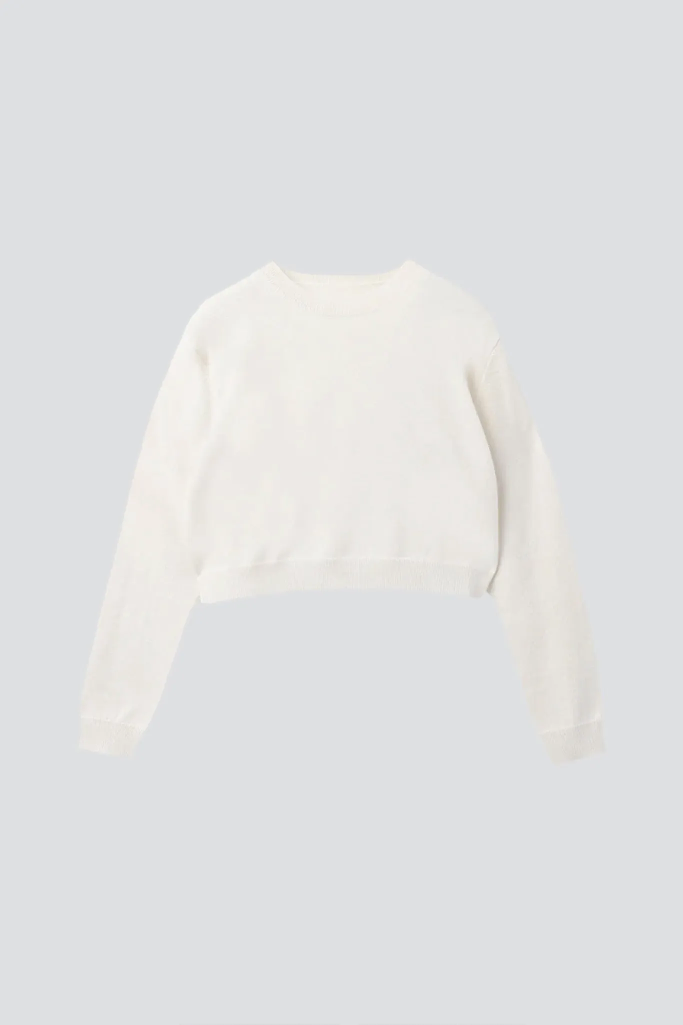 White Cashmere Crop Long Sleeve Sweater